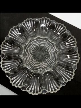 Vintage Anchor Hocking Clear Glass Oyster Tray Dish Deviled Egg Plate